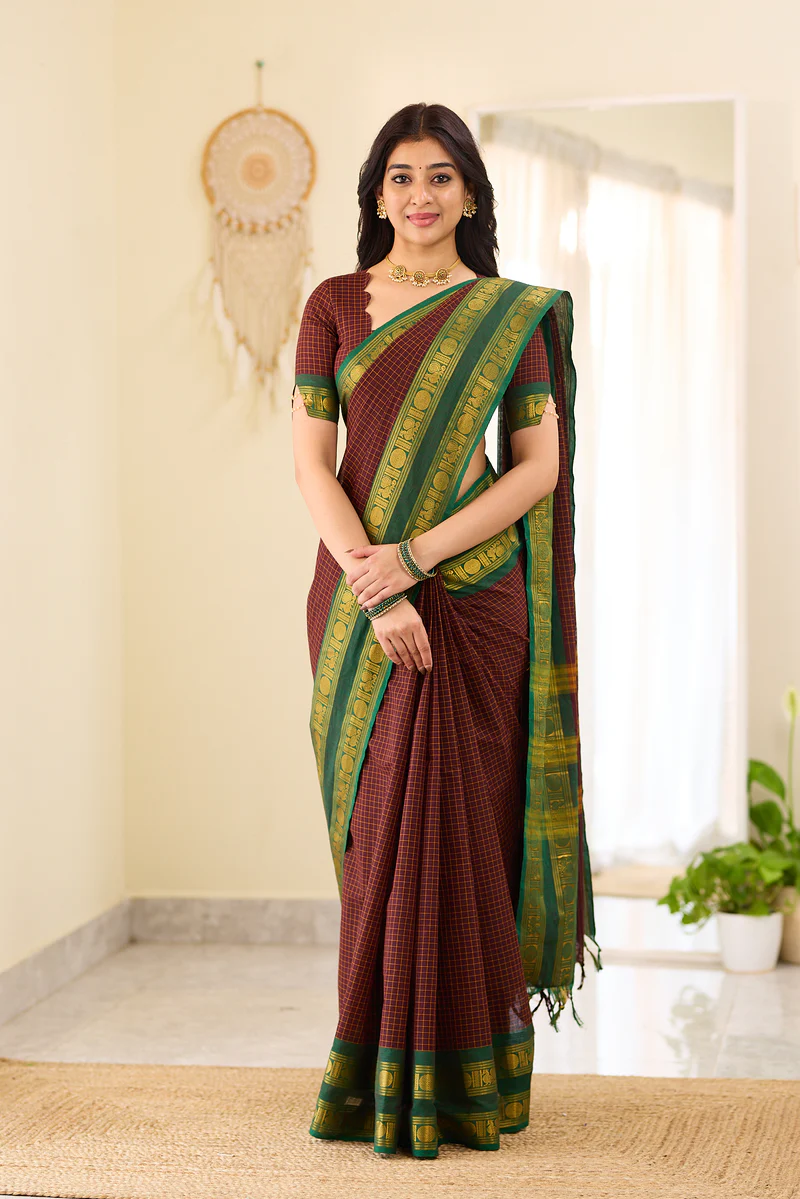 Multicolor Block Print Cotton Zari Sarees With Running Blouse